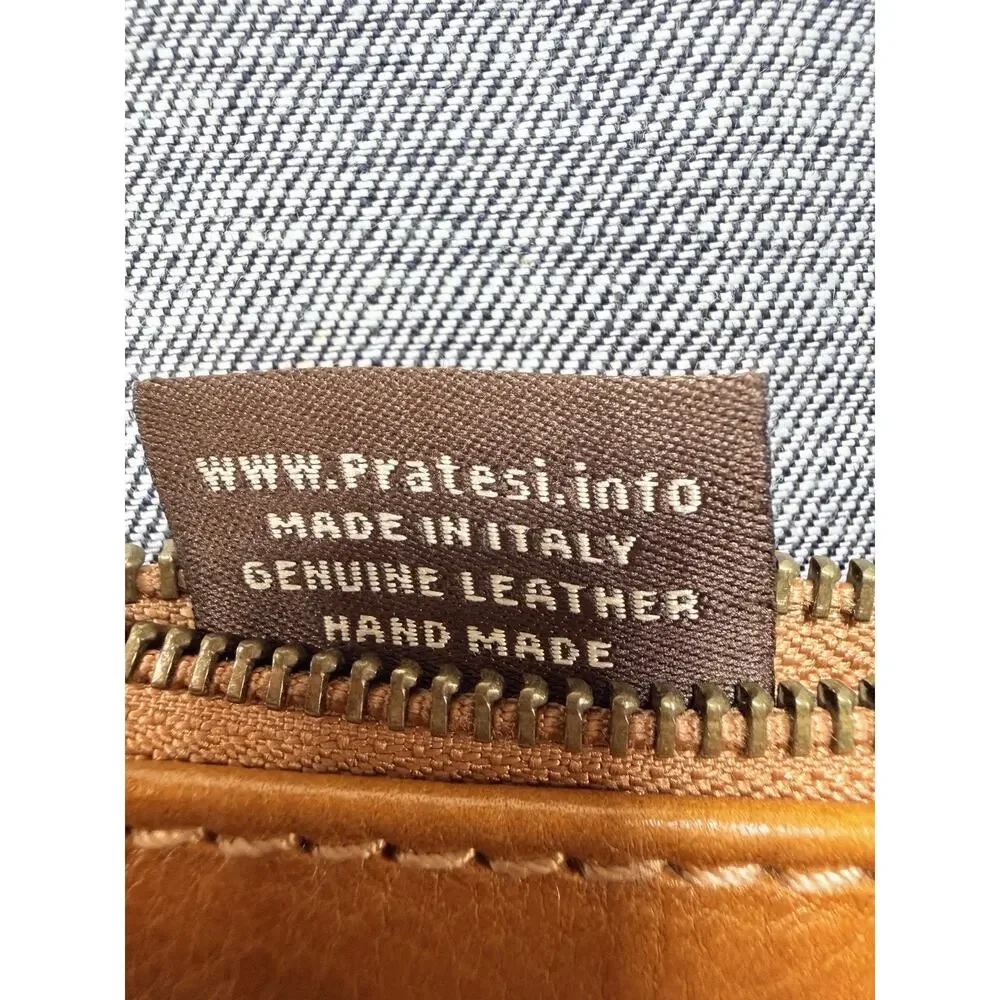 Pratesi Firenze Wristlet Clutch Bag Cognac Tan Italian Leather Handmade NWT